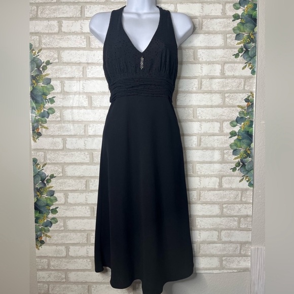 Evan-Picone Black Halter Homecoming Style Midi Dress Sz6 - Picture 1 of 15